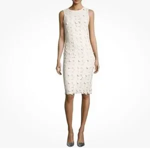 Alice + Olivia Fey Faux-Leather Lace Sheath Dress, Cream
